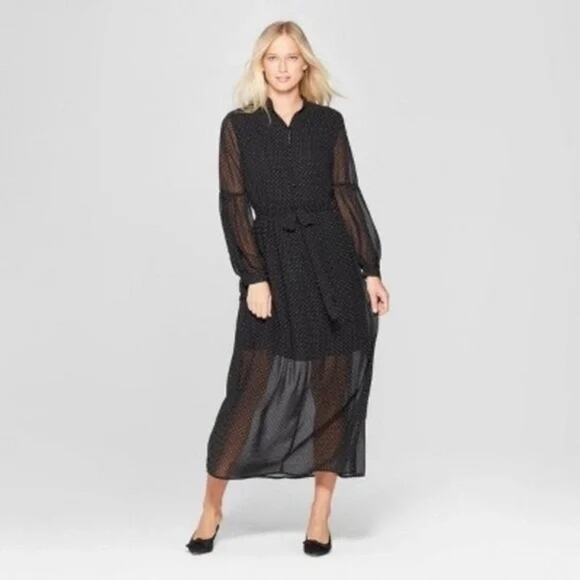 Who What Wear Black Dotted Sheer Sleeved Maxi Dress XS Dark Academia Witchy - Picture 10 of 10